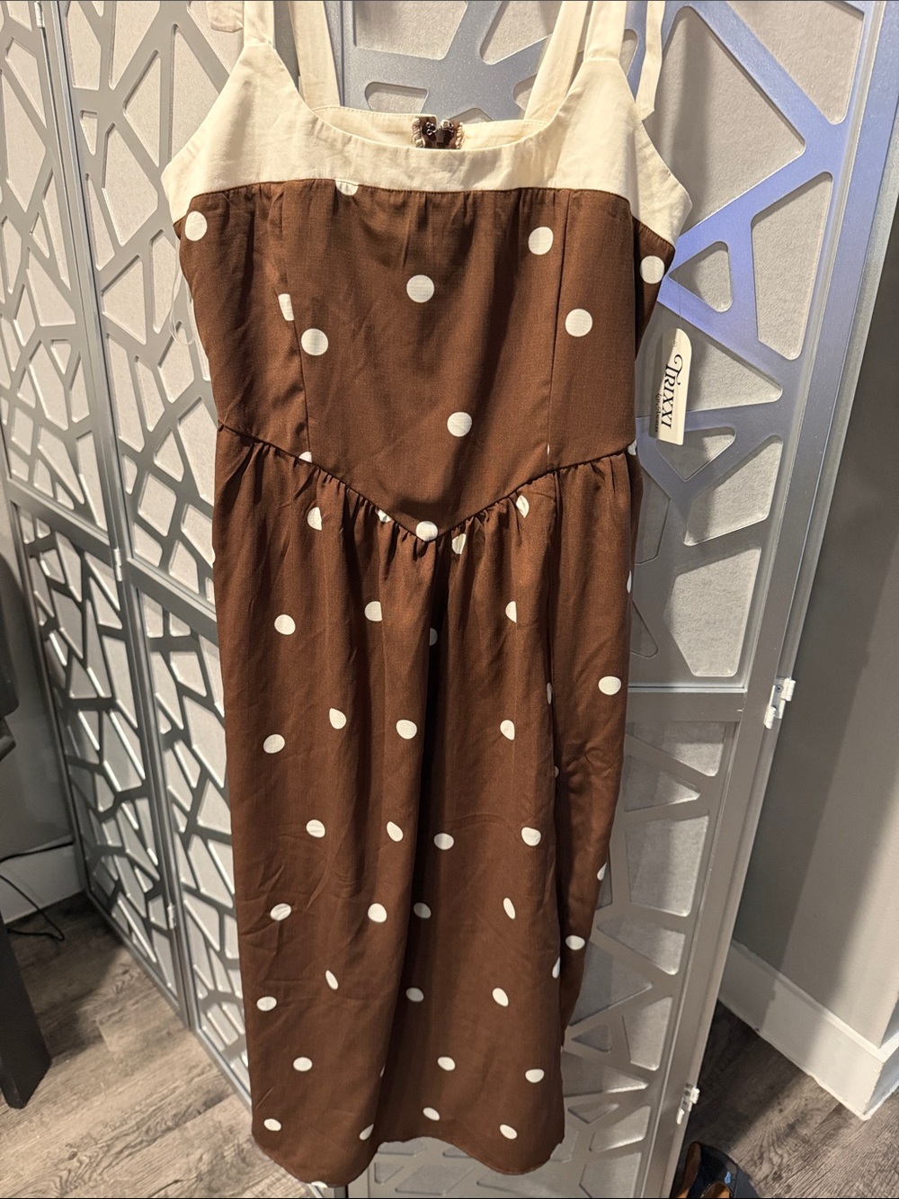 Trixxi Cream-Yoke Brown Polka Dot Midi Dress